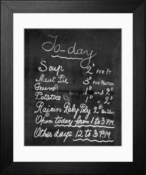 Framed Print : Typical menu at a communal kitchen, WW1 Framed Print : Typical menu at a communal kitchen, WW1