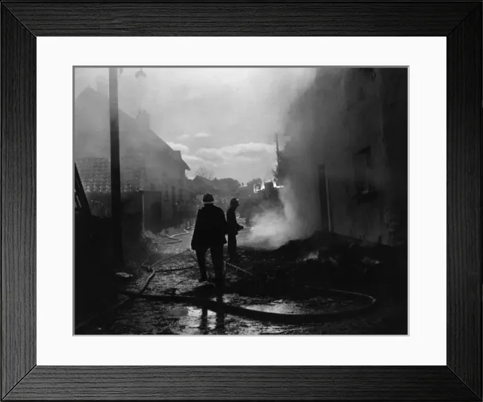 Framed Print : Firefighters in action at a fire, Exminster, Devon Framed Print : Firefighters in action at a fire, Exminster, Devon