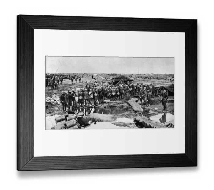 Framed Print : Big gun going forward across waterlogged battle zone, WW1 Framed Print : Big gun going forward across waterlogged battle zone, WW1