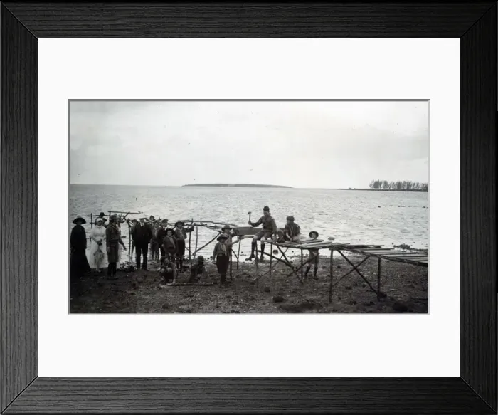 Framed Print : Boy scouts building a wooden jetty, Mauritius Framed Print : Boy scouts building a wooden jetty, Mauritius