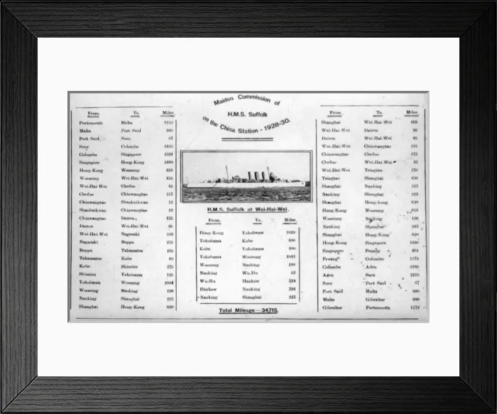Framed Print : HMS Suffolk, British heavy cruiser, itinerary, China Framed Print : HMS Suffolk, British heavy cruiser, itinerary, China