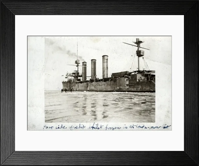 Framed Print : HMS Suffolk, British cruiser, frozen in ice, China Framed Print : HMS Suffolk, British cruiser, frozen in ice, China