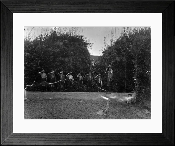 Framed Print : Boy scouts saluting the scoutmaster, Mauritius Framed Print : Boy scouts saluting the scoutmaster, Mauritius