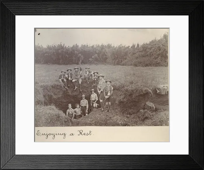 Framed Print : Boy scouts resting during a hike, Mauritius Framed Print : Boy scouts resting during a hike, Mauritius