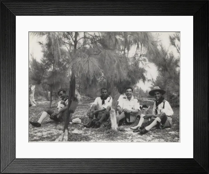 Framed Print : Boy scouts relaxing under a tree, Mauritius Framed Print : Boy scouts relaxing under a tree, Mauritius