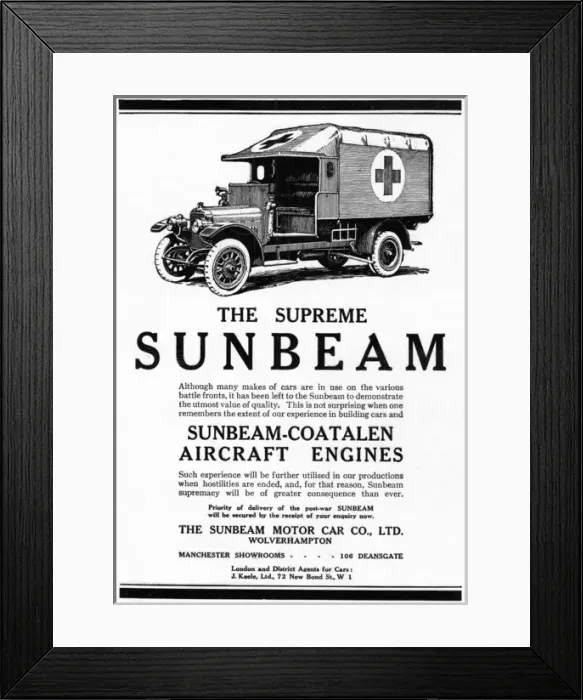 Framed Print : Sunbeam motors advertisement, WW1 Framed Print : Sunbeam motors advertisement, WW1