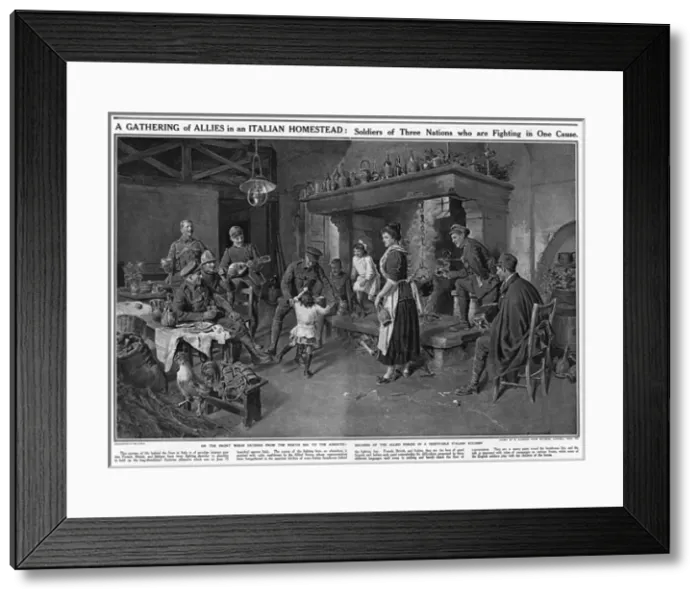 Framed Print : Gathering of Allies in an Italian home, WW1 Framed Print : Gathering of Allies in an Italian home, WW1