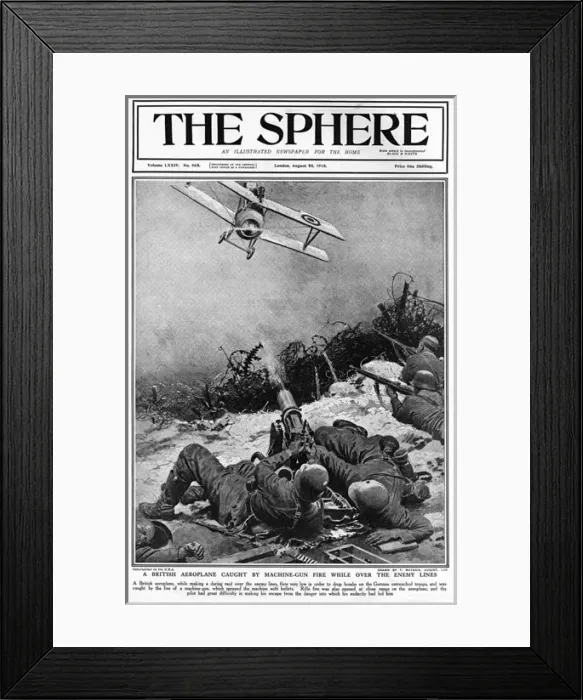Framed Print : Sphere cover - British plane caught by German gun fire Framed Print : Sphere cover - British plane caught by German gun fire
