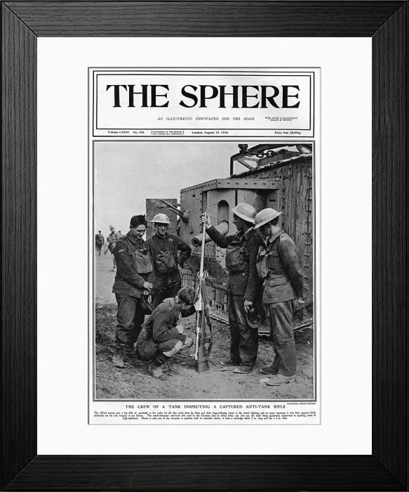 Framed Print : Sphere cover -Crew of tank inspecting German anti-tank rifle Framed Print : Sphere cover -Crew of tank inspecting German anti-tank rifle