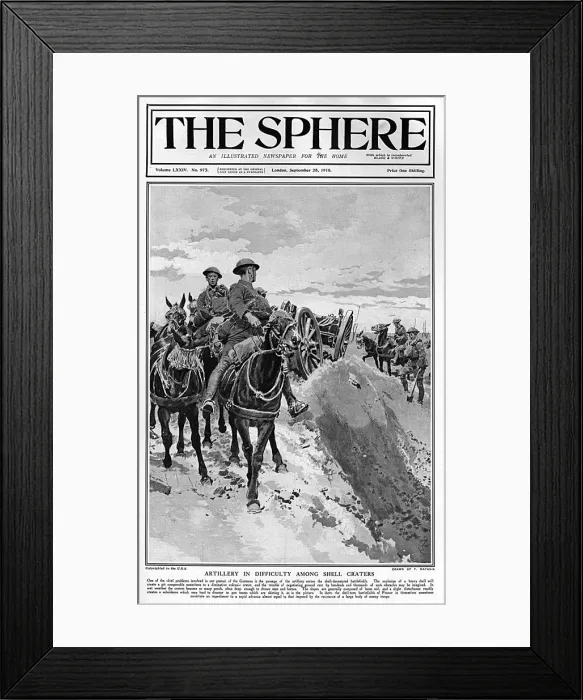 Framed Print : Sphere cover - artillery negotiating shell craters, Matania Framed Print : Sphere cover - artillery negotiating shell craters, Matania