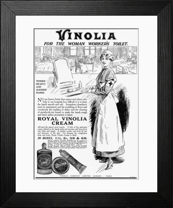Framed Print : Vinolia WW1 advertisement, women war workers Framed Print : Vinolia WW1 advertisement, women war workers
