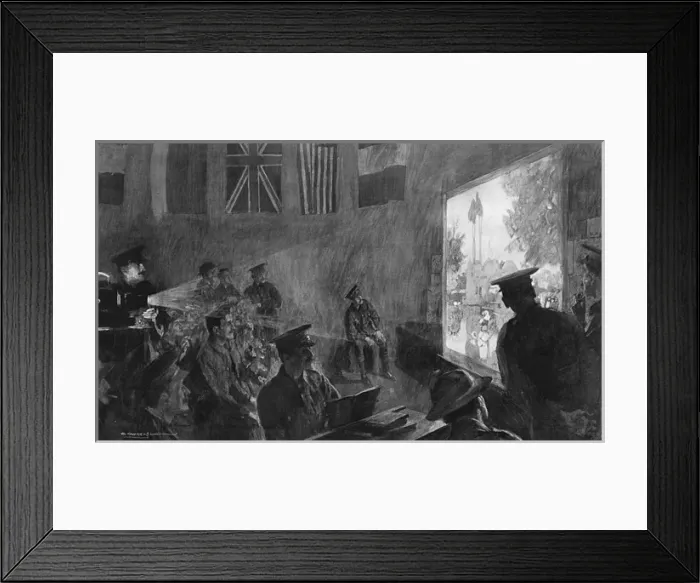 Framed Print : A lantern lecture for soldiers in a YMCA hut, WW1 Framed Print : A lantern lecture for soldiers in a YMCA hut, WW1
