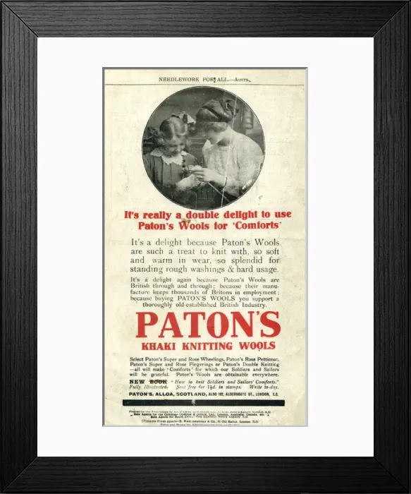 Framed Print : Patons Khaki knitting wools advertisement, WW1 Framed Print : Patons Khaki knitting wools advertisement, WW1