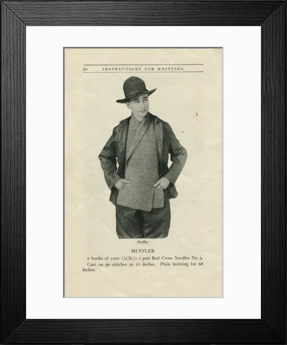 Framed Print : Knitted muffler American Red Cross booklet, WW1 knitting Framed Print : Knitted muffler American Red Cross booklet, WW1 knitting