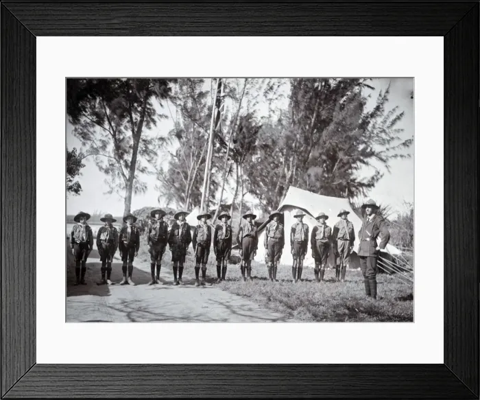 Framed Print : Boy scouts on morning parade at camp, Mauritius Framed Print : Boy scouts on morning parade at camp, Mauritius