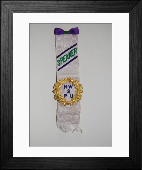 Framed Print : Suffragette N. W. S. P. U Regalia Ribbon Framed Print : Suffragette N. W. S. P. U Regalia Ribbon