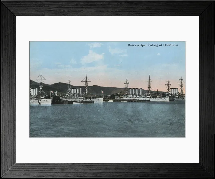 Framed Print : American warships coaling, Honolulu, Hawaii Framed Print : American warships coaling, Honolulu, Hawaii