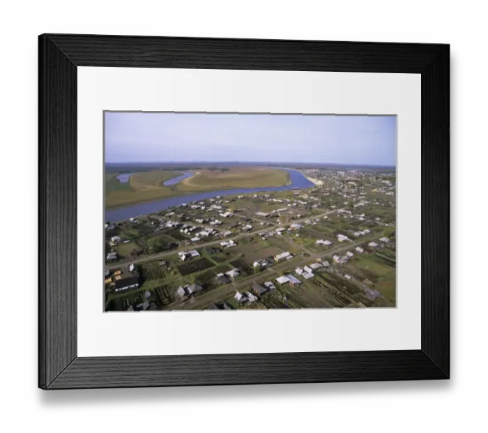 Framed Print : Russian village Garyi stretching along the river Sosva bank Framed Print : Russian village Garyi stretching along the river Sosva bank