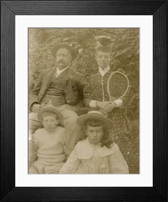 Framed Print : Victorian family group with tennis racquet Framed Print : Victorian family group with tennis racquet