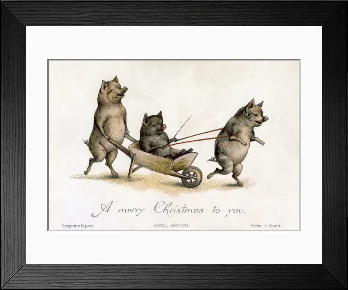 Framed Print : Pigs playing with a wheelbarrow Framed Print : Pigs playing with a wheelbarrow