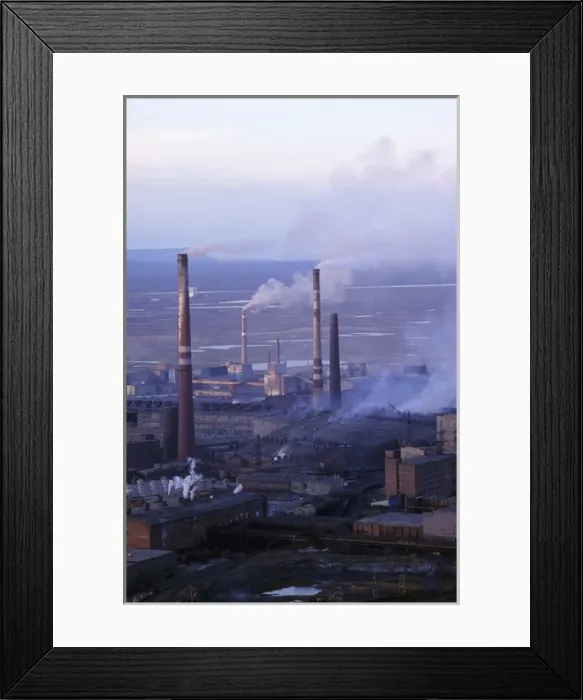 Framed Print : Smoking pipes of metallurgical complex in Norilsk Framed Print : Smoking pipes of metallurgical complex in Norilsk