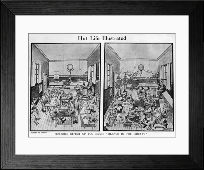 Framed Print : Hut Life Illustrated, WW1 cartoon Framed Print : Hut Life Illustrated, WW1 cartoon