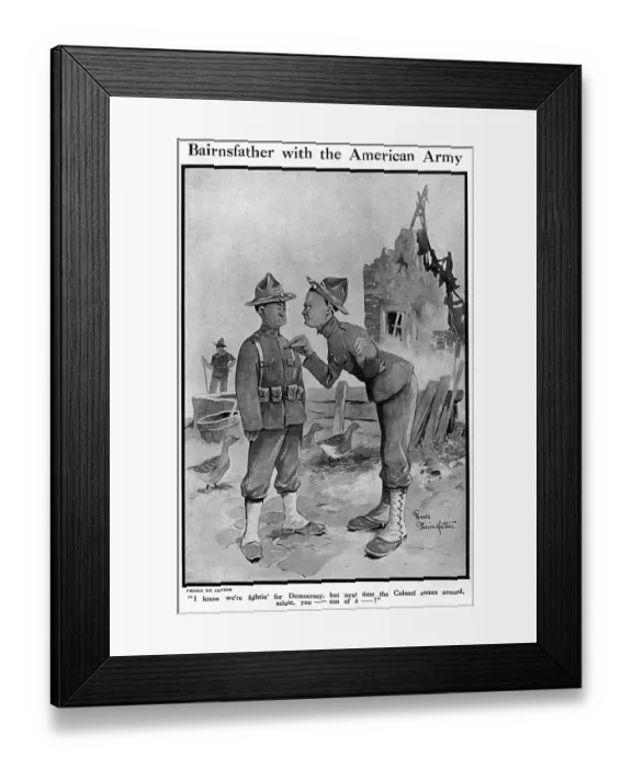 Framed Print : Bairnsfather with the American Army, WW1 cartoon Framed Print : Bairnsfather with the American Army, WW1 cartoon