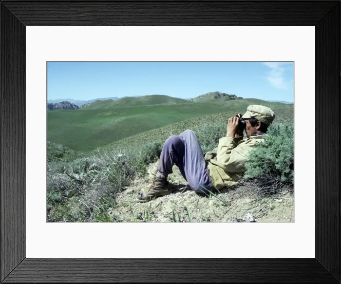 Framed Print : Ranger with binoculars - watching for Kopet Dag Arkal sheep Framed Print : Ranger with binoculars - watching for Kopet Dag Arkal sheep
