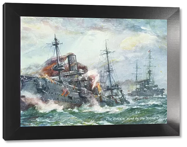 German cruiser SMS Emden attacked by HMAS Sydney, WW1