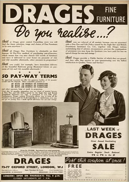 Advert for Drages bedroom furniture 1937