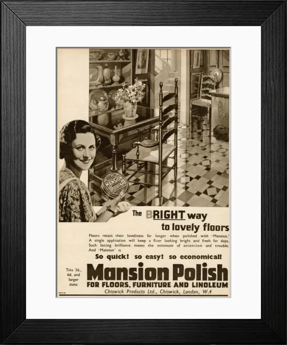 Framed Print : Advert for Mansion polish 1937 Framed Print : Advert for Mansion polish 1937