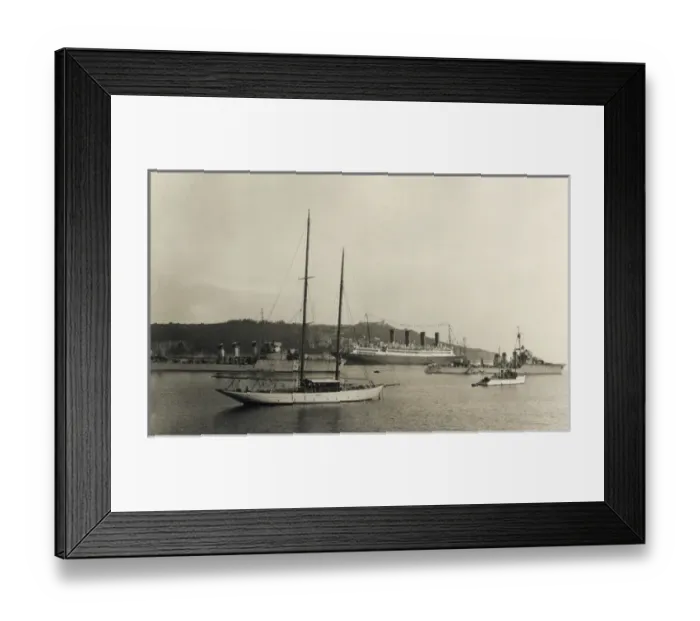 Framed Print : RMS Aquitania, cruise ship, with destroyers, WW1 Framed Print : RMS Aquitania, cruise ship, with destroyers, WW1