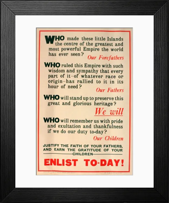 Framed Print : WWI Poster, Enlist Today Framed Print : WWI Poster, Enlist Today