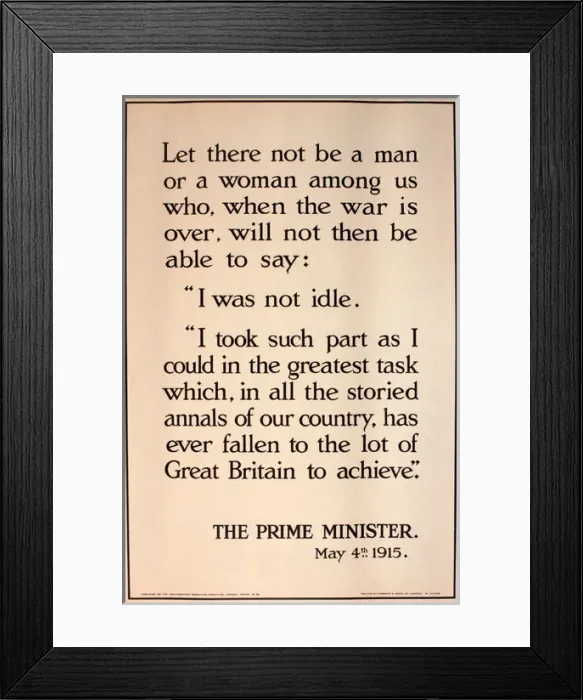 Framed Print : WWI Poster, Prime Ministers speech Framed Print : WWI Poster, Prime Ministers speech