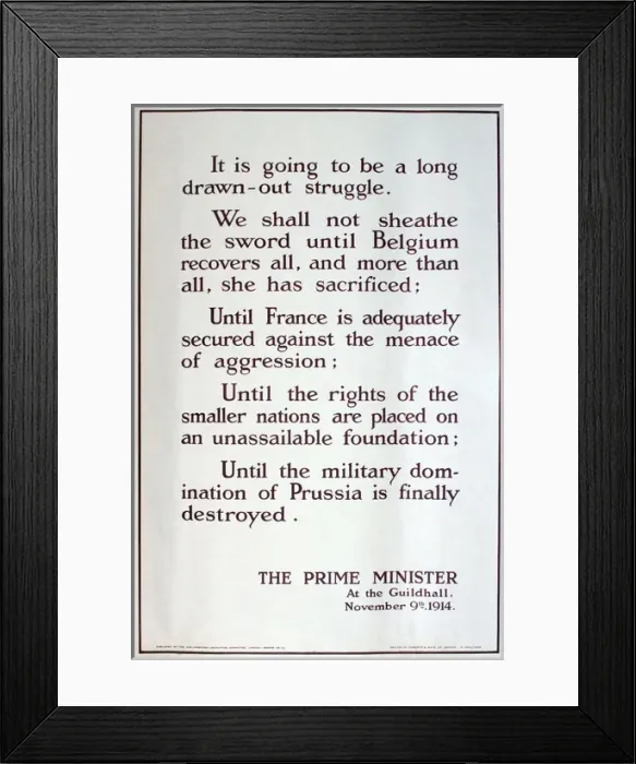 Framed Print : WWI Poster, Prime Ministers speech Framed Print : WWI Poster, Prime Ministers speech