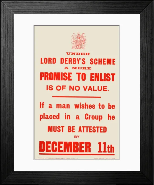Framed Print : WWI Poster, Lord Derbys Scheme Framed Print : WWI Poster, Lord Derbys Scheme