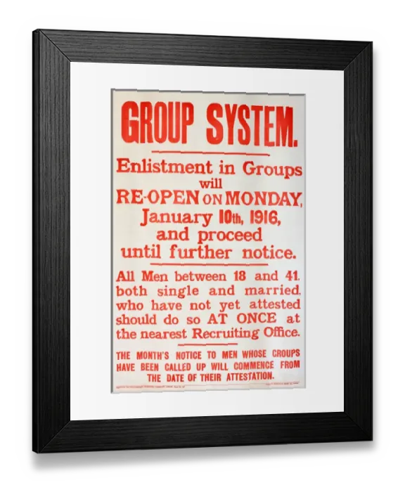 Framed Print : WWI Poster, Group System Framed Print : WWI Poster, Group System