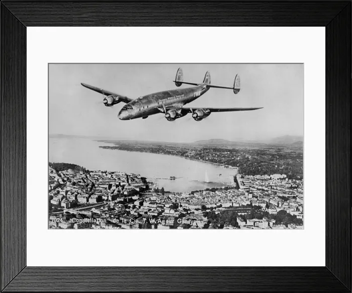 Framed Print : TWA Constellation plane over Geneva, Switzerland Framed Print : TWA Constellation plane over Geneva, Switzerland