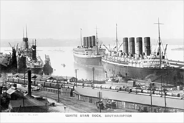 White Star dock with three liners, Southampton