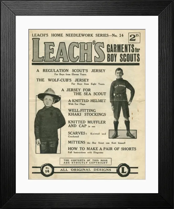 Framed Print : Leachs knitting booklet - garments for scouts, WW1