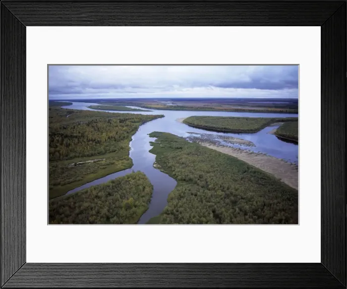 Framed Print : River Taz with sand-shelves, old river beds & islands Framed Print : River Taz with sand-shelves, old river beds & islands
