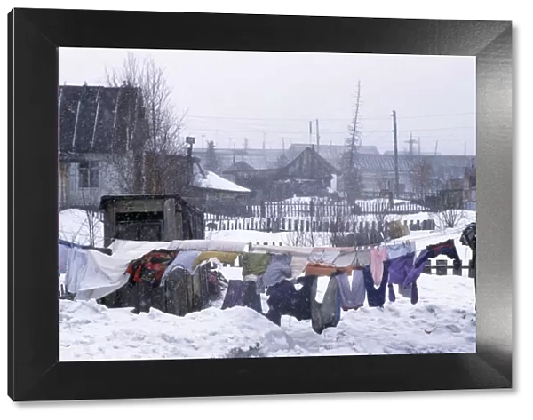 Clothes drying in snowfall, Siberia