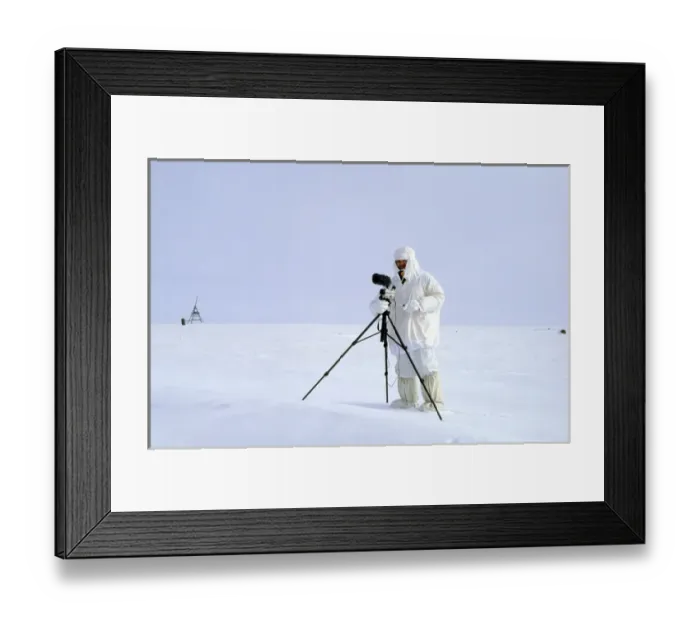 Framed Print : Winter camouflage for a wildlife video-shoot for Framed Print : Winter camouflage for a wildlife video-shoot for