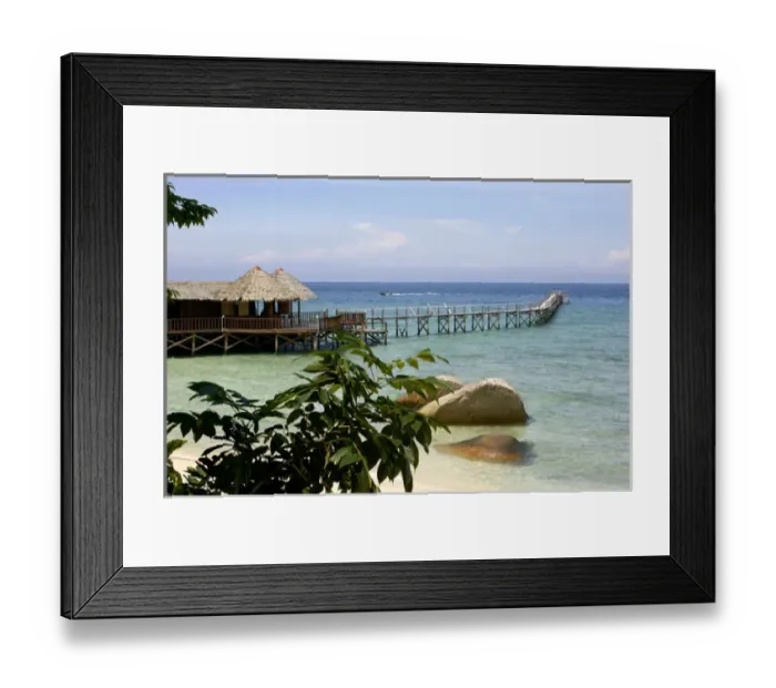 Framed Print : Sand beach, a bar and a jetty of the small Bagus Framed Print : Sand beach, a bar and a jetty of the small Bagus