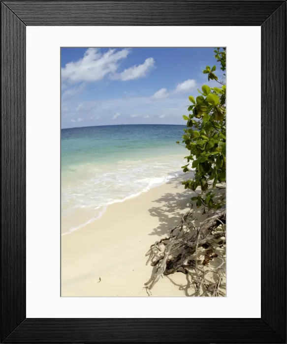 Framed Print : Sand beach of volcanic Tioman Island and sea at high tide