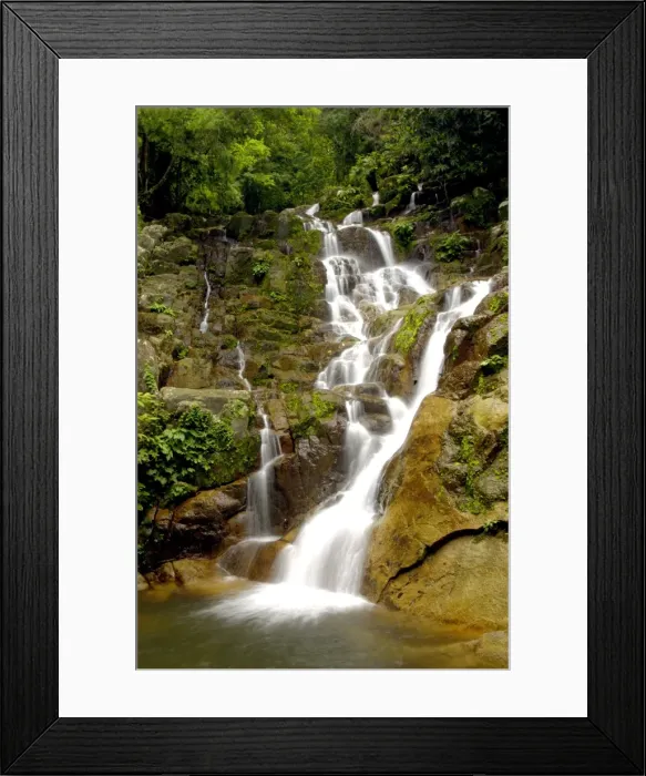 Framed Print : An upper part of Mukut Waterfalls, surrounded by Framed Print : An upper part of Mukut Waterfalls, surrounded by