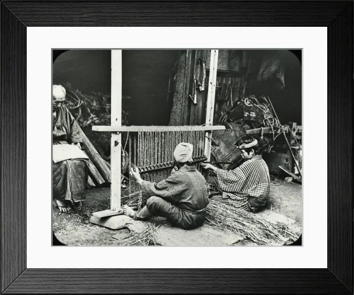 Framed Print : Japan - Making reed mats on a simple frame loom Framed Print : Japan - Making reed mats on a simple frame loom
