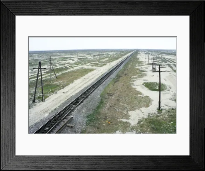 Framed Print : Railway Ashgabad - Krasnovodsk - in desert landscape Framed Print : Railway Ashgabad - Krasnovodsk - in desert landscape