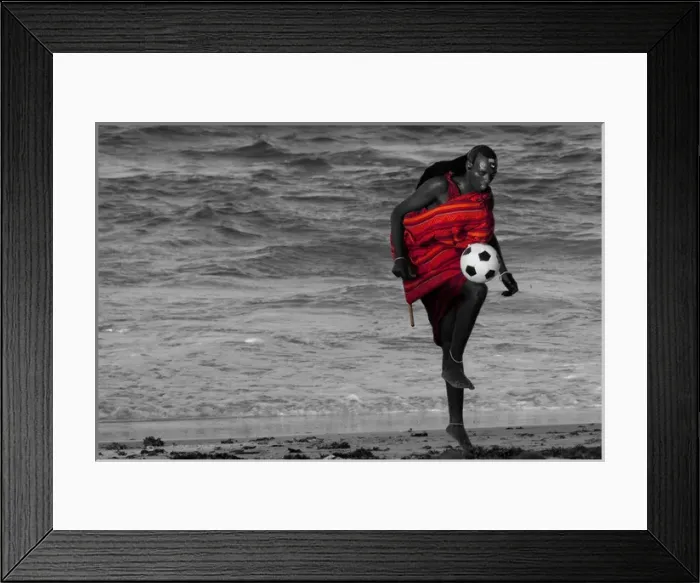 Framed Print : Msai Tribesman - rests playing football after Framed Print : Msai Tribesman - rests playing football after