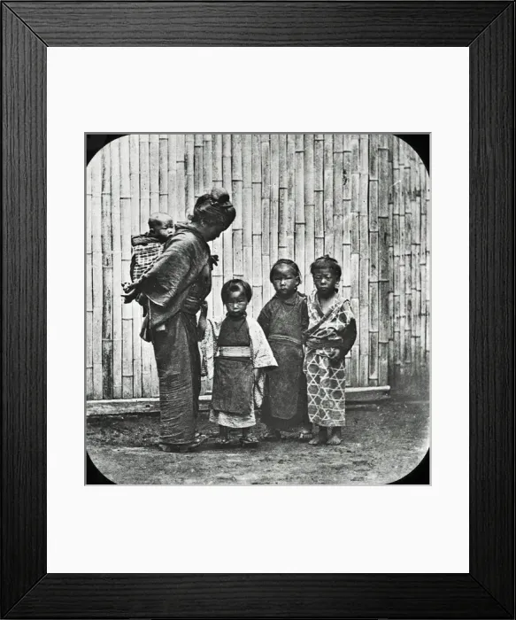 Framed Print : Japan - A woman and four children Framed Print : Japan - A woman and four children
